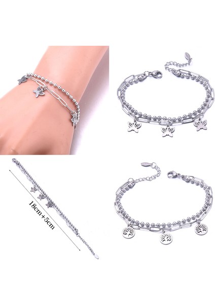 B3305-2 2021 Yeni Trend Zincir Erkek Kadın Bilezik Paslanmaz Çelik 23CM Aşk Ağacı Yıldız Zincir Bilezik Erkek Kadın Takı Hediye (Yurt Dışından)