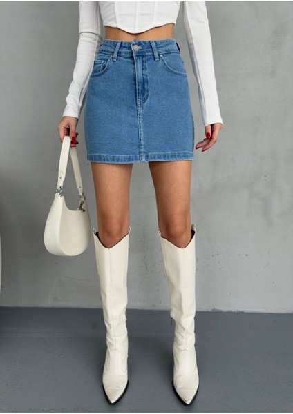 Kadın Yüksek Bel Likralı Mini Denim Etek fiyatları