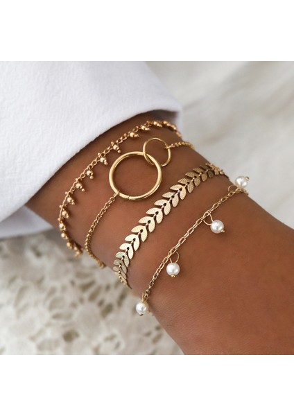 NO.83502 Boyutu Vagzeb Punk Altın Renk Kalın Zincir Bilezik Seti Kadınlar Retro Geometrik Metal Örgü Zincir Bilezik Moda Takı (Yurt Dışından)