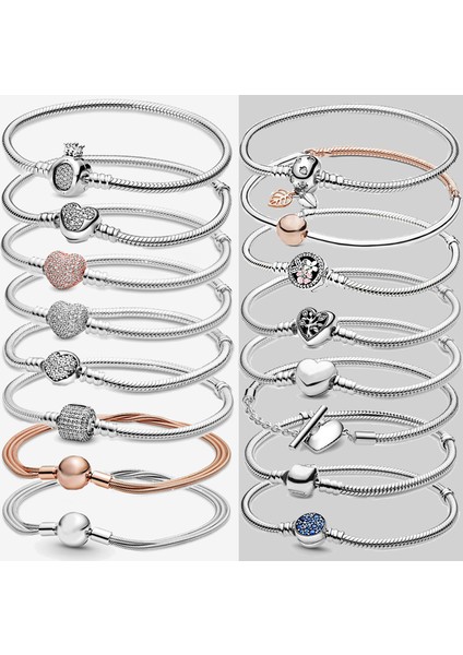 21CM Tarzı No.55 Beden Gümüş Renkli Bilezik Parlak Gül Pembe Kalp Tokalı Yılan Zincir Çoklu Stiller Bilezik Kadın Takı Bilezikler (Yurt Dışından) fiyatları