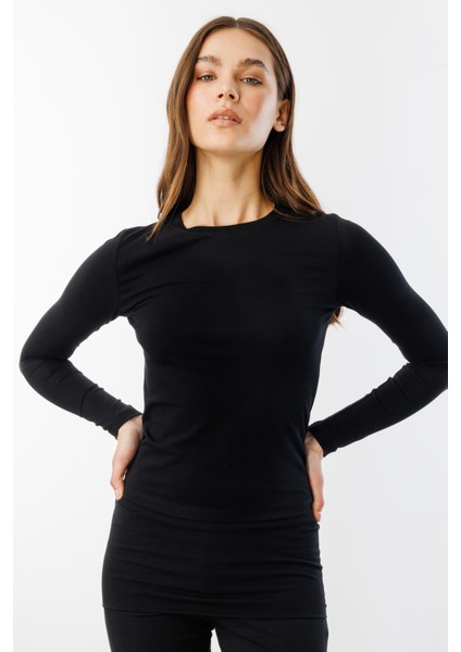 Uzun Kollu Kısa Kadın Bluz Long Fitted Uzunkol-Bluz