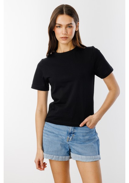 Kadın T-Shirt Kısa Kollu Organik Pamuklu Bisiklet Yaka Crop T-Shirt Kadın-T-Shırt fiyatları