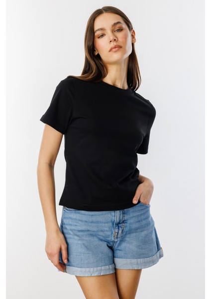 Kadın T-Shirt Kısa Kollu Organik Pamuklu Bisiklet Yaka Crop T-Shirt Kadın-T-Shırt modelleri