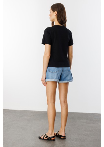 Kadın T-Shirt Kısa Kollu Organik Pamuklu Bisiklet Yaka Crop T-Shirt Kadın-T-Shırt indirimleri