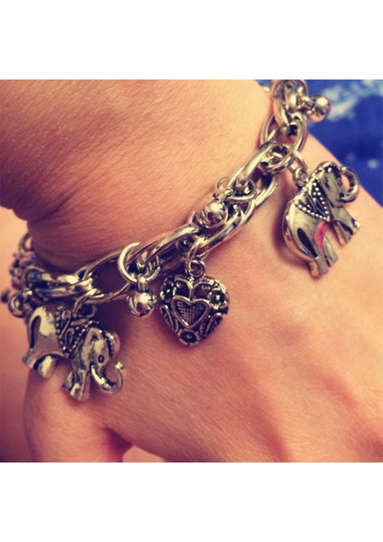 2 Adet Paket C Eski Moda Bohem Altın Renk Fil Kalp Şans Bilezikleri Kadınlar Için Moda Zincir Hediye Pulseira Feminina Takı (Yurt Dışından)