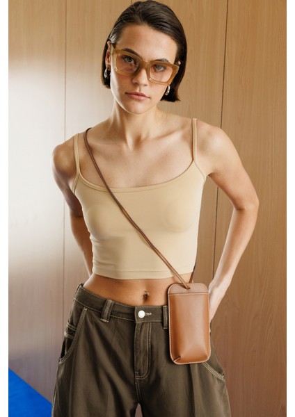 Kadın Scuba Kumaş Ip Askılı Crop Top Crop-Atlet