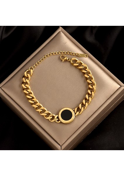 A-S110 Ramos Punk Roma Rakamlı Altın Gümüş Renk Kalın Zincir Titanyum Çelik Metal Yuvarlak Kolye Bilezik Kadınlar Takı Için (Yurt Dışından) fiyatları