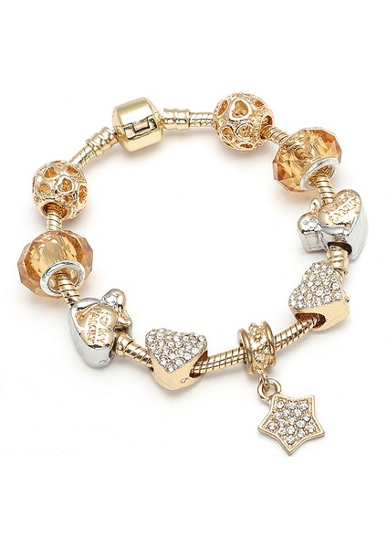 20CM Tarzı Altın RENGI15 Altın Kristal Aşk Kalp Charm Bilezikler ve Bilezikler Kadınlar Için Altın Renkli Ince Bilezikler Takı Pulseira Feminina (Yurt Dışından)