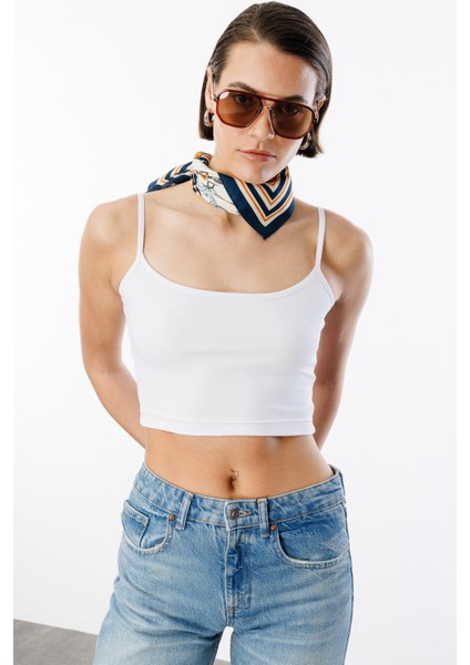 Kadın Scuba Kumaş Ip Askılı Crop Top Crop-Atlet