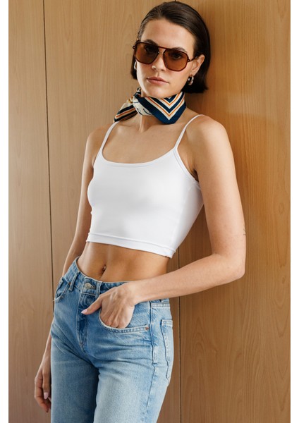 Kadın Scuba Kumaş Ip Askılı Crop Top Crop-Atlet indirimleri