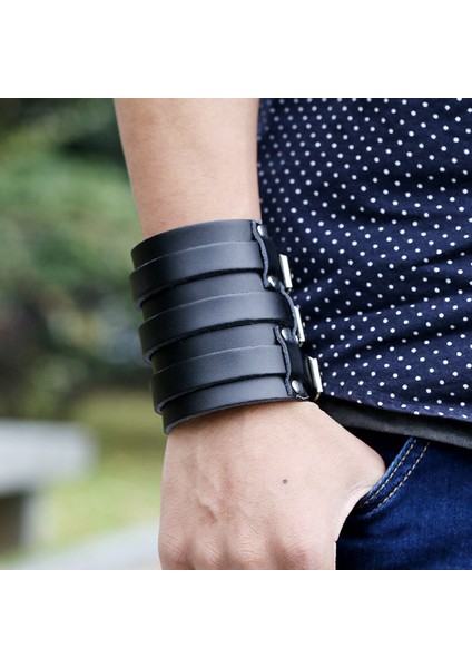 F-7 Punk Metal Konik Nokta Deri Nitar Retro Bilezik Geniş Toka Bilezik Cool Erkek Kadın Bilezik Takı Hediye (Yurt Dışından) fiyatları