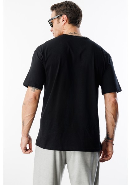 Erkek Oversize Fit Organik Pamuk Bisiklet Yaka Tişört Oversıze-Erkek-T-Shırt indirimleri