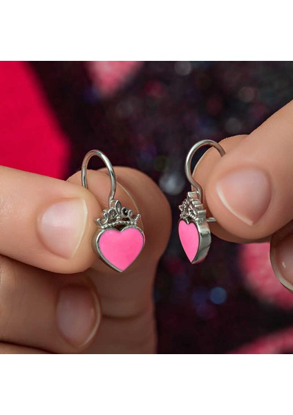 Gümüş Pembe Kalp Sallantılı Çocuk Küpe fiyatları
