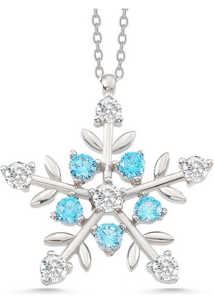 Gümüş Aquamarine Taşlı Kar Tanesi Kadın Kolye