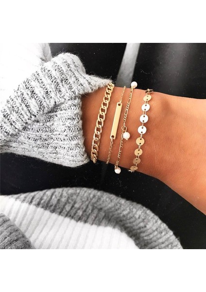 NO.83099 Beden Vagzeb Punk Altın Renk Kalın Zincir Bilezik Seti Kadınlar Retro Geometrik Metal Örgü Zincir Bilezik Moda Takı (Yurt Dışından)