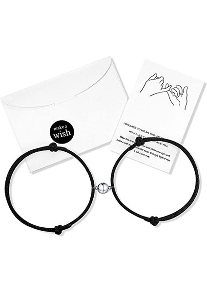 Siyah 2 Adet Manyetik Çift Bilezik Ayarlanabilir Eşleşen Bilezik Aşk Bileziği Şanslı Siyah Beyaz Bilezik Hediye Kadınlar Için (Yurt Dışından)