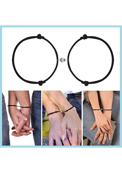 Siyah 2 Adet Manyetik Çift Bilezik Ayarlanabilir Eşleşen Bilezik Aşk Bileziği Şanslı Siyah Beyaz Bilezik Hediye Kadınlar Için (Yurt Dışından) fiyatları