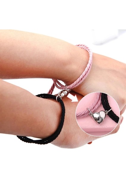 Siyah 2 Adet Manyetik Çift Bilezik Ayarlanabilir Eşleşen Bilezik Aşk Bileziği Şanslı Siyah Beyaz Bilezik Hediye Kadınlar Için (Yurt Dışından) fırsatları