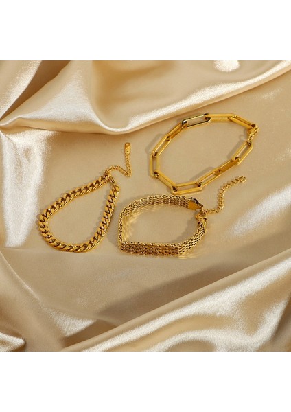 KB148328-Z Zincir Bilezik Altın Rengi Paslanmaz Çelik Dikdörtgen Halka Kablo Ince Kadın Kızlar Katman Bilezik Takı (Yurt Dışından) fiyatları