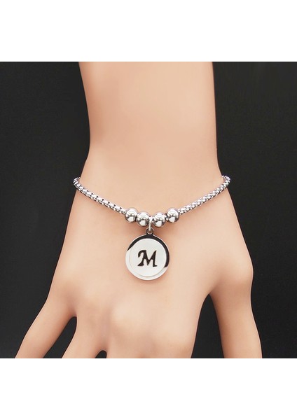S Beden M Mektup Kabuk Paslanmaz Çelik Zincir Bilezik Kadın Gümüş Renk Bilezik Şanslı Takı Takı (Yurt Dışından) fırsatları