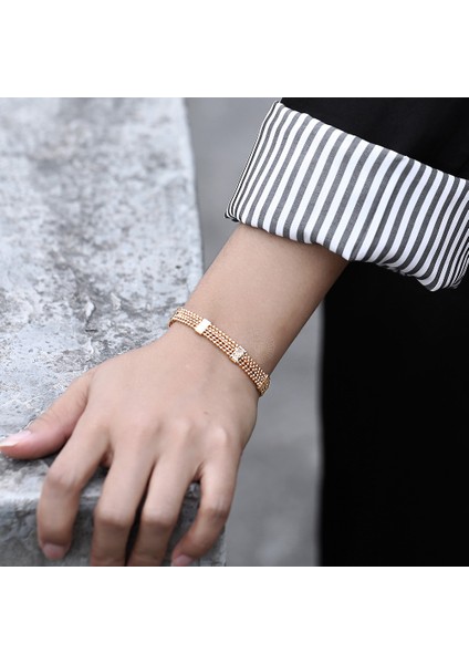 CB13 8mm Kadın Kızlar Için Gül Altın Renk Boncuk Bilezik Link Zincir Kadın Bilezik Moda Takı Hediye CB33 (Yurt Dışından) fırsatları