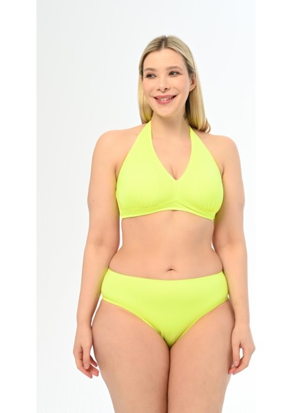 Aquaviva Kadın Neon Yeşil Büyük Beden Boyundan Bağlı Üçgen Elena Bikini Takımı