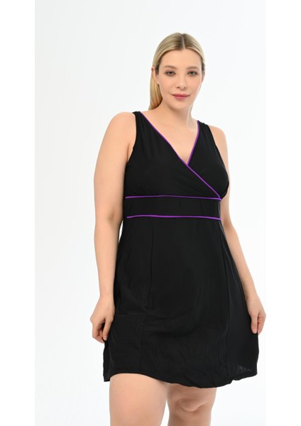 Aquaviva Kadın Siyah-Mor Büyük Beden Alesta Şortlu Elbise Mayo fiyatları