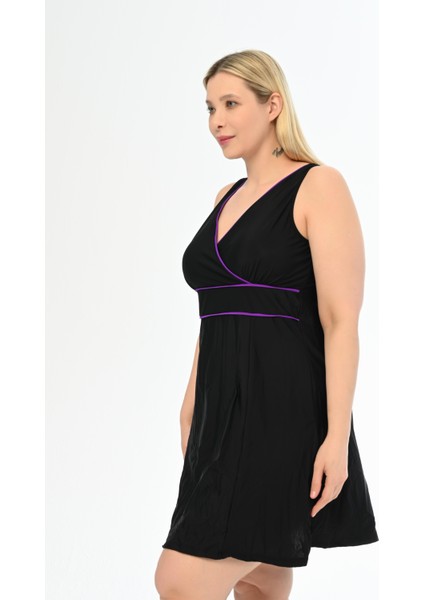 Aquaviva Kadın Siyah-Mor Büyük Beden Alesta Şortlu Elbise Mayo modelleri