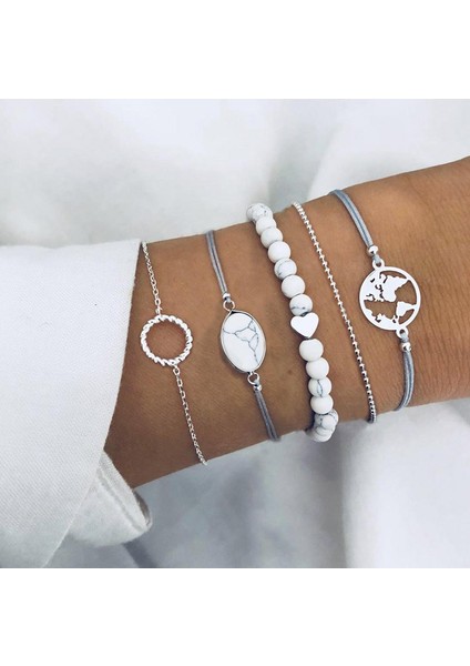 NO.83119 Beden Kadınlar Için Bohemya Çok Katmanlı Kalp Yaprak Charm Bilezikler Takı Hediye Takı Seti (Yurt Dışından)