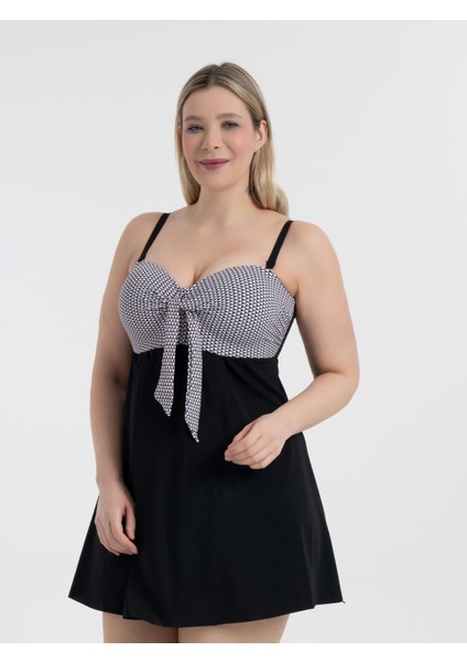 Aquaviva Kadın Büyük Beden Siyah Petek Desen Gloria Toparlayıcı Fiyonklu Elbise Mayo fiyatları