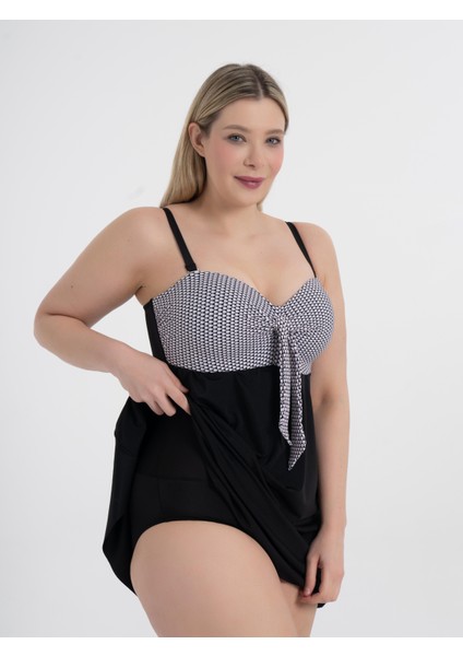 Aquaviva Kadın Büyük Beden Siyah Petek Desen Gloria Toparlayıcı Fiyonklu Elbise Mayo modelleri