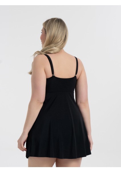 Aquaviva Kadın Büyük Beden Siyah Petek Desen Gloria Toparlayıcı Fiyonklu Elbise Mayo fırsatları