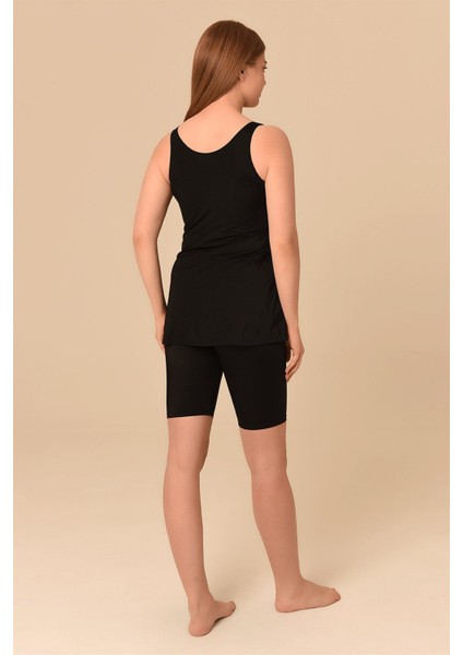 Kadın Şortlu Tankini Siyah Çizgili Büyük Beden Konforlu Yüzme Deneyimi İçin modelleri