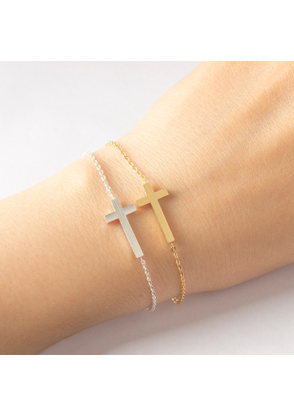 Gül Altın Rengi Hristiyan Yatay Yan Çapraz Charm Bilezikleri Kadınlar Için Paslanmaz Çelik Nişanlıklar Hediye Pulseira Feminina (Yurt Dışından) fiyatları