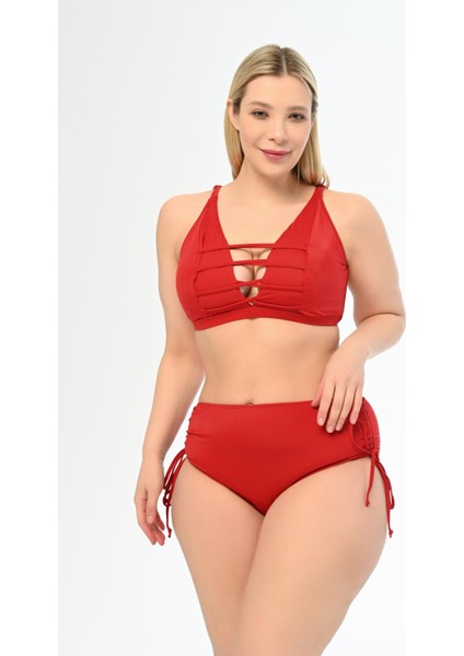 Aquaviva Kadın Kırmızı Büyük Beden Venezıa Çapraz Ipli Dekolte Bikini Takımı