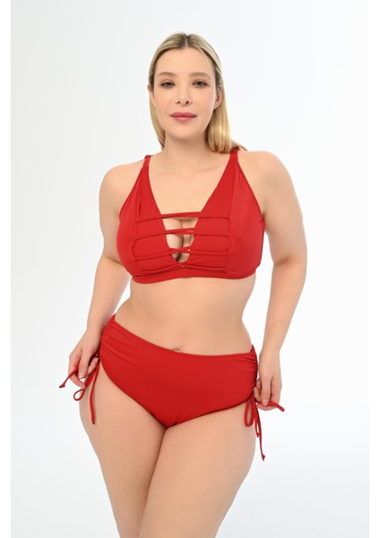 Aquaviva Kadın Kırmızı Büyük Beden Venezıa Çapraz Ipli Dekolte Bikini Takımı modelleri