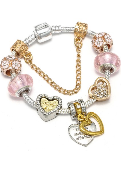 17CM Tarzı Altın Rengi6 Altın Kristal Aşk Kalp Charm Bilezikler ve Bilezikler Kadınlar Için Altın Renkli Ince Bilezikler Takı Pulseira Feminina (Yurt Dışından)