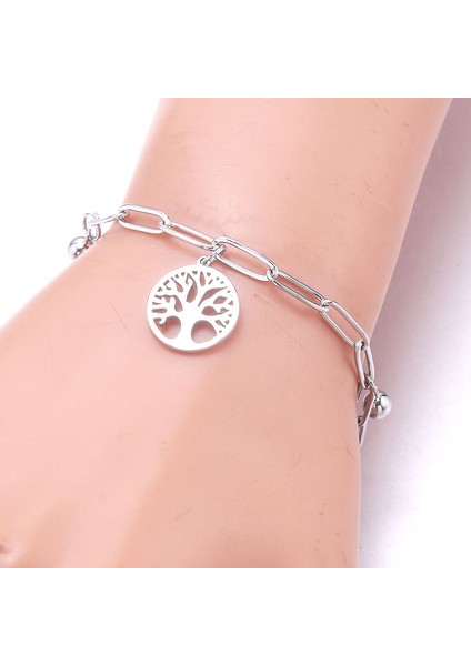 B3302-2 2021 Yeni Trend Zincir Erkek Kadın Bilezik Paslanmaz Çelik 23CM Aşk Ağacı Yıldız Zincir Bilezik Erkek Kadın Takı Hediye (Yurt Dışından) indirimleri