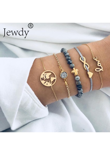 NO.4159 Beden Boho Dünya Çok Katmanlı Aşk Kalp Bilezik Kadın Kristal Şans Taşı Boncuk Kaplumbağa Kolye Altın Kolluk Bileziği Takı (Yurt Dışından)