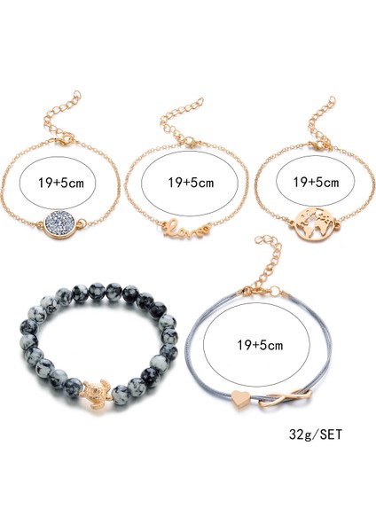 NO.4159 Beden Boho Dünya Çok Katmanlı Aşk Kalp Bilezik Kadın Kristal Şans Taşı Boncuk Kaplumbağa Kolye Altın Kolluk Bileziği Takı (Yurt Dışından)