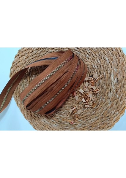 Taba Kahve T6 Altın Diş Kemik Fermuar Altın Başlık - 10 Metre Fermuar - 10 Adet Başlık modelleri