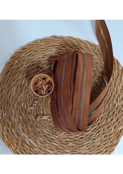 Taba Kahve T6 Altın Diş Kemik Fermuar Altın Başlık - 10 Metre Fermuar - 10 Adet Başlık fırsatları