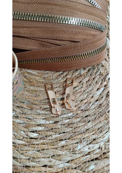 Taba Kahve T6 Altın Diş Kemik Fermuar Altın Başlık - 10 Metre Fermuar - 10 Adet Başlık indirimleri