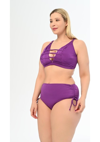 Aquaviva Kadın Mor Büyük Beden Venezıa Çapraz Ipli Dekolte Bikini Takımı