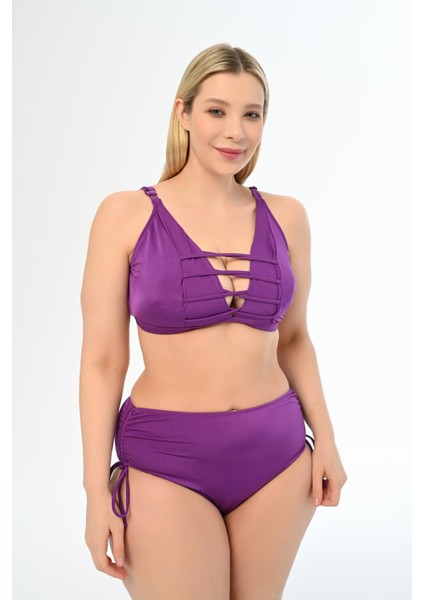 Aquaviva Kadın Mor Büyük Beden Venezıa Çapraz Ipli Dekolte Bikini Takımı modelleri