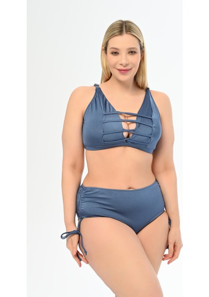 Aquaviva Kadın Indigo Büyük Beden Venezıa Çapraz Ipli Dekolte Bikini Takımı