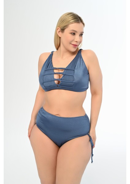 Aquaviva Kadın Indigo Büyük Beden Venezıa Çapraz Ipli Dekolte Bikini Takımı modelleri