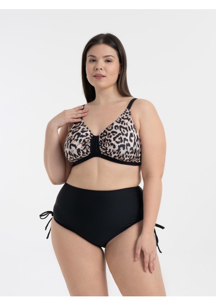 Aquaviva Kadın Büyük Beden Siyah Leopar Desen Katrina Toparlayıcı Yüksek Bel Bikini Takımı