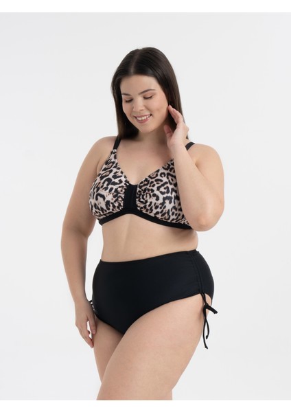 Aquaviva Kadın Büyük Beden Siyah Leopar Desen Katrina Toparlayıcı Yüksek Bel Bikini Takımı fiyatları