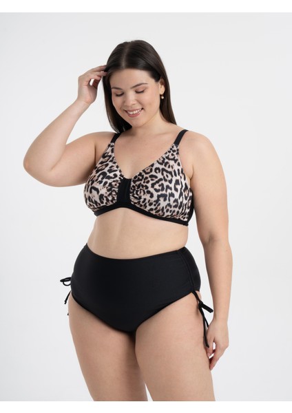 Aquaviva Kadın Büyük Beden Siyah Leopar Desen Katrina Toparlayıcı Yüksek Bel Bikini Takımı modelleri